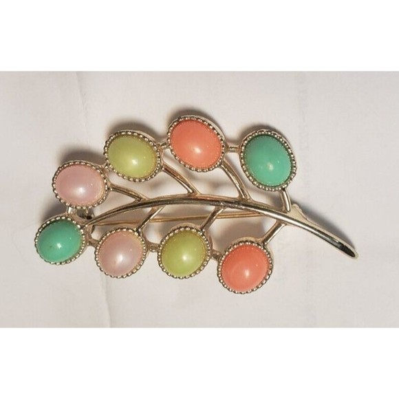 Vintage Sarah Coventry Gold tone Lucite Pastel Cabochon Brooch Pin - Picture 4 of 10